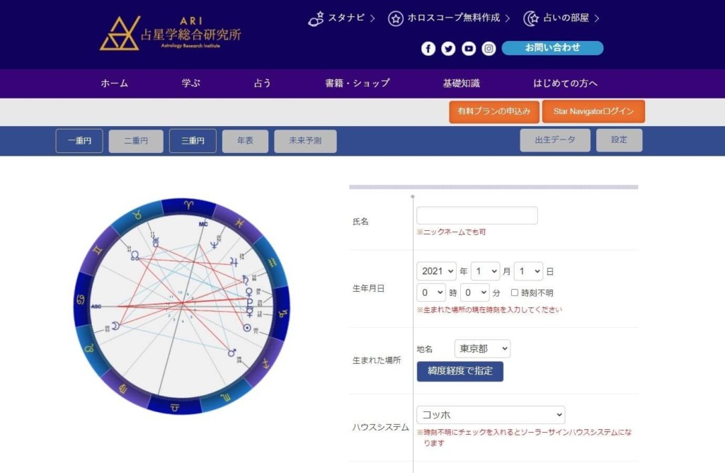 ホロスコープのサンプル画面